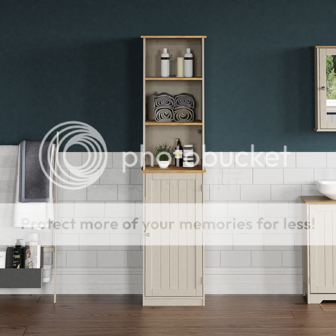 Bathroom Tallboy Cupboard Standing Storage Grey Furniture